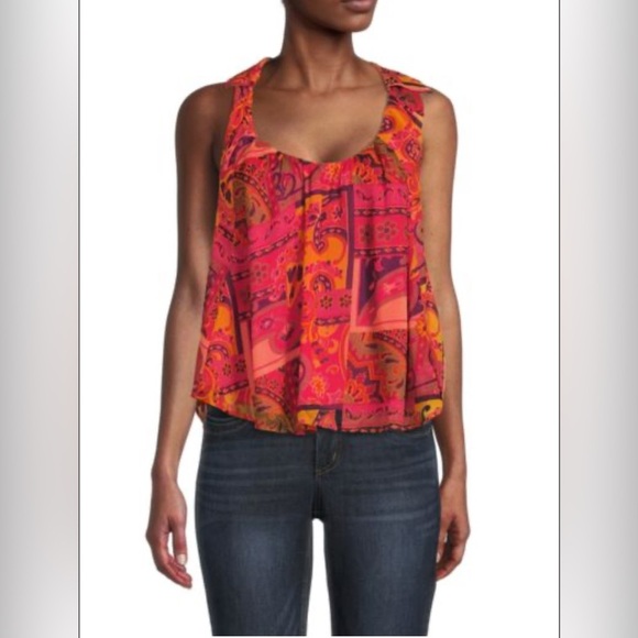FREE PEOPLE Strawberry Print Sleeveless Top Paisley size Medium - Picture 1 of 9